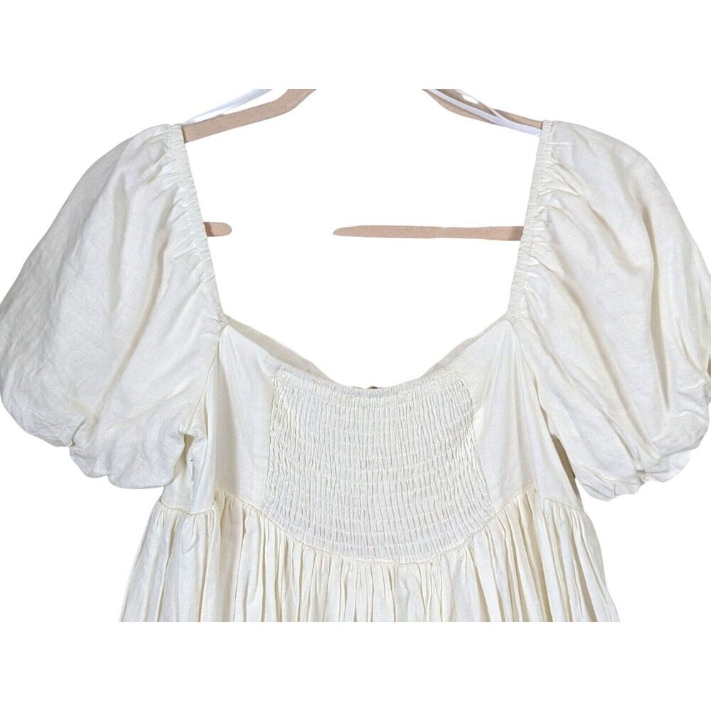 American Threads sz M Jasmine Linen Blend Puff Sleeve Babydoll Flowy Dress New - Picture 13 of 14